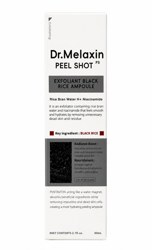 Dr. Melaxin Peel Shot Exfoliating Black Rice Ampoule 80ml | Rice Bran Water, Niacinamide & Hyaluronic Acid